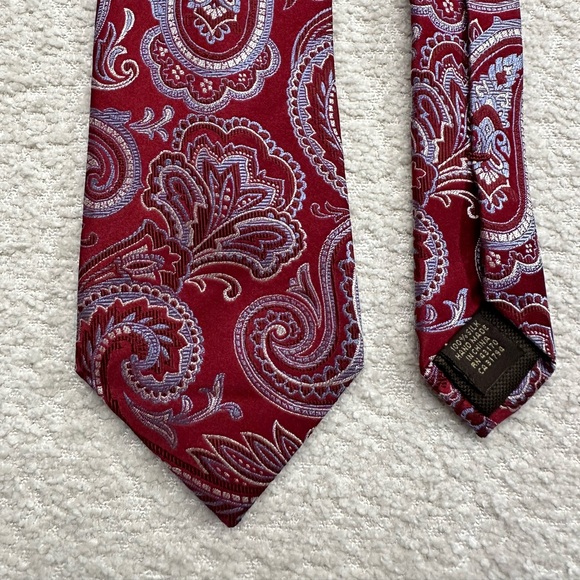 Tasso Elba Men’s Necktie 100% Silk Red Paisley Print - Picture 9 of 9